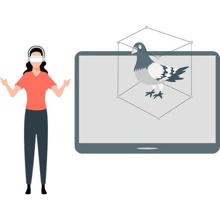 Woman is showing pigeon in box  Illustration