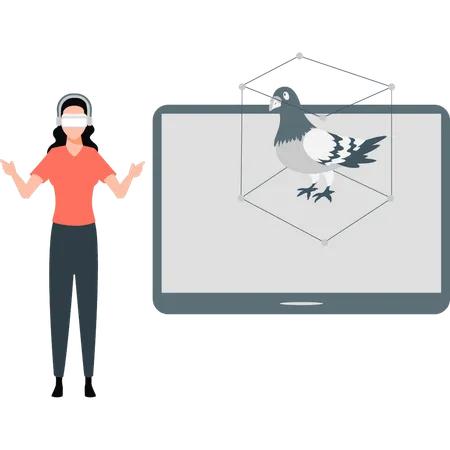 Woman is showing pigeon in box  Illustration