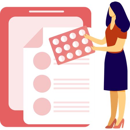Woman is showing pills  Illustration