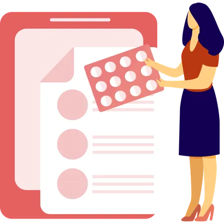Woman is showing pills  Illustration