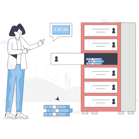 Woman is showing storage money  Illustration