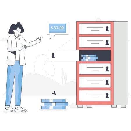 Woman is showing storage money  Illustration