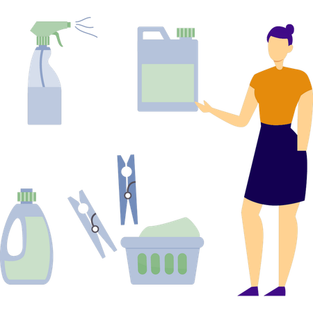 女性がシャワーボトルを見せている  イラスト
