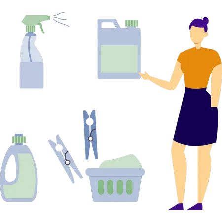 Woman is showing water shower bottle  Illustration