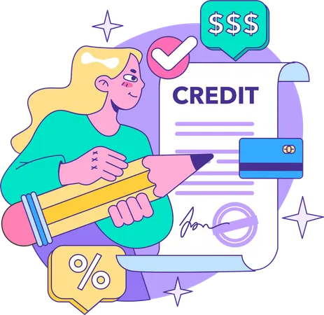 Woman is signing credit contract  Illustration