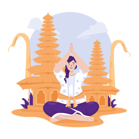 Woman is sitting in silent ritual  イラスト