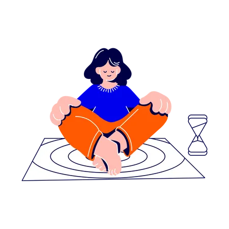 Woman is sitting on a yoga mat  Illustration