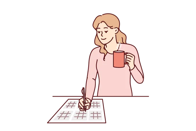 Woman is solving sudoku puzzle  Illustration