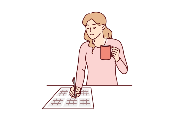 Woman is solving sudoku puzzle  일러스트레이션