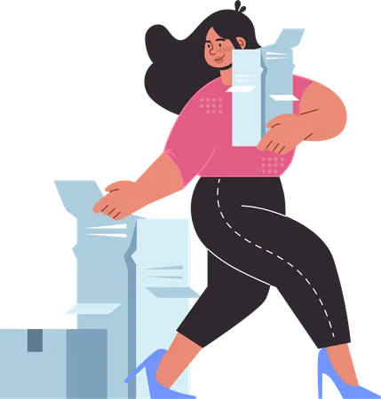 Woman is sorting out delivery boxes  Illustration