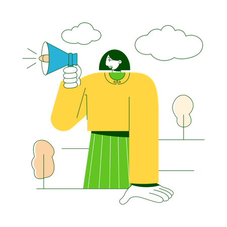 Woman is speaking into a megaphone  Illustration