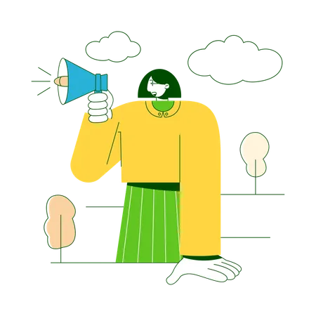 Woman is speaking into a megaphone  Illustration