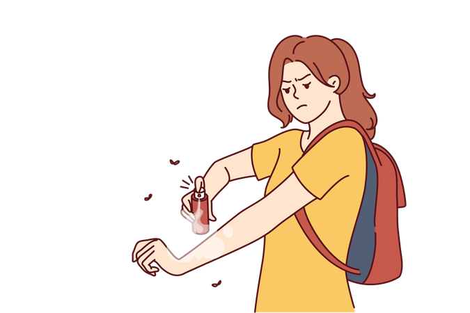 Woman is spraying anti-malarial mosquito spray  イラスト