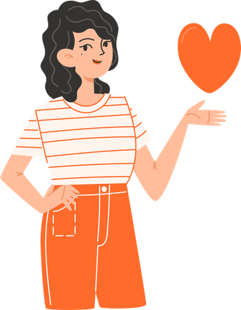 Woman is standing and holding a heart on Valentines Day  Illustration