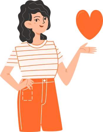 A Young Woman Is Standing And Holding A Heart On Valentines Day Illustration
