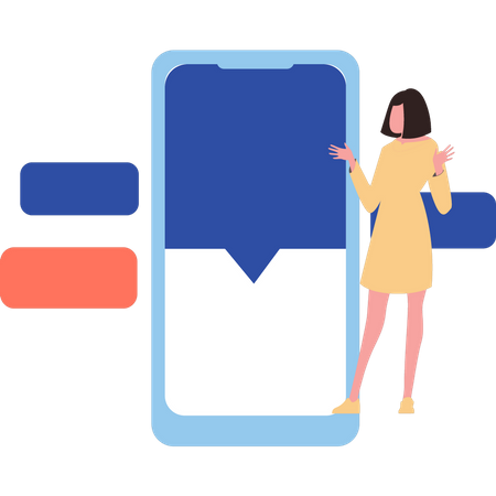 Woman is standing by the phone  Illustration