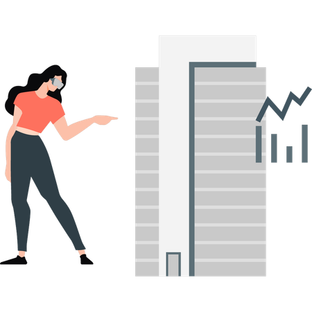 Woman is standing near office building  Illustration