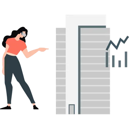 Woman is standing near office building  Illustration