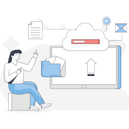 Woman is store data in cloud  Illustration
