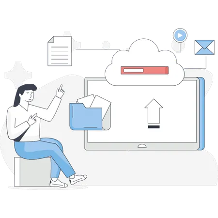 Woman is store data in cloud  Illustration