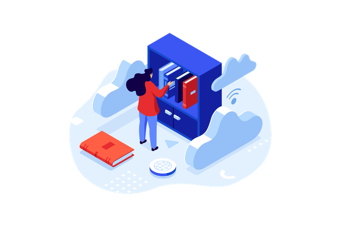 Woman is storing data in cloud  Illustration
