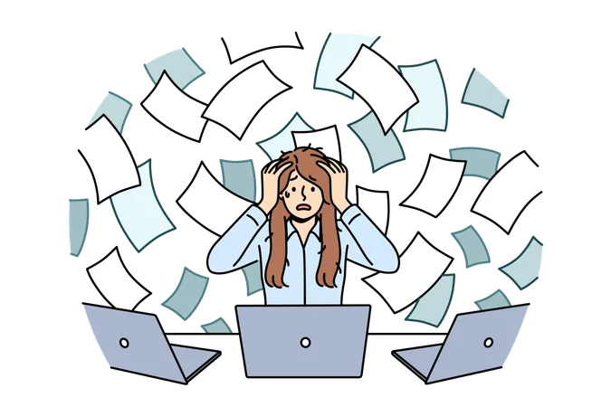 Woman is stressed due to office work  Illustration