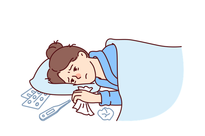 Woman is suffering from fever  Illustration