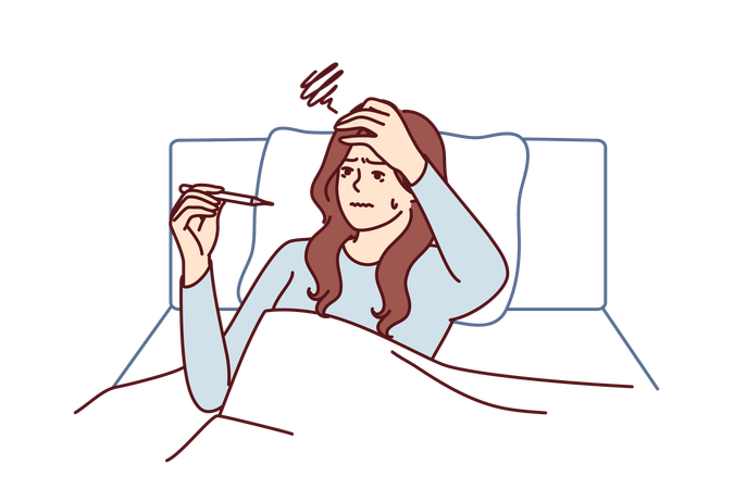 Woman is suffering from flu and fever  イラスト