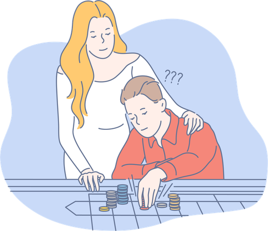Woman is supporting man in gambling  Illustration