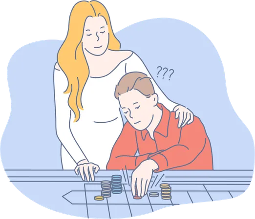 Woman is supporting man in gambling  Illustration