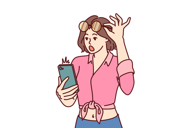 Woman is surprised with breaking news  イラスト