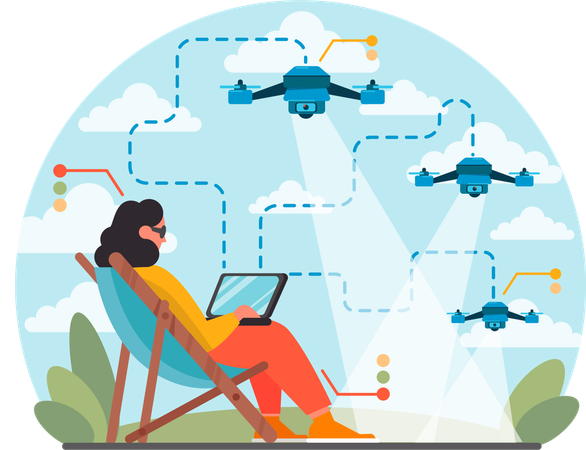 Woman is surveying quadcopter  Illustration