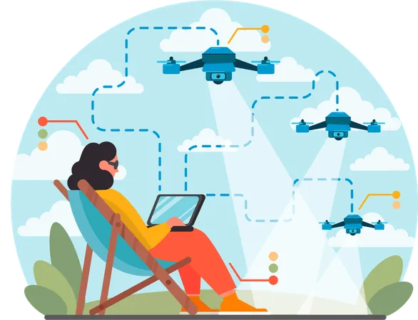 Woman is surveying quadcopter  Illustration