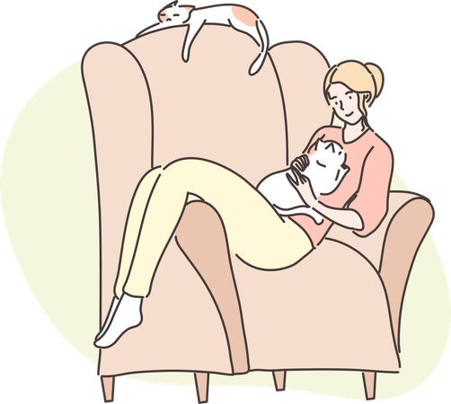 Woman is taking care of her little puppy  イラスト
