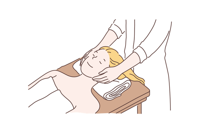 Woman is taking face massage  Illustration