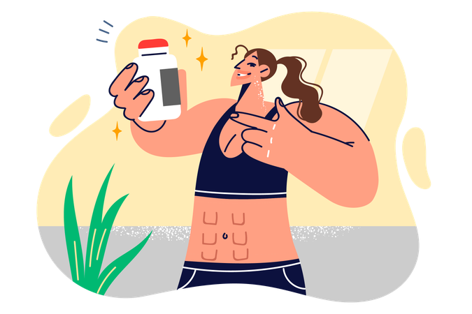 Woman is taking protein tablets  Illustration