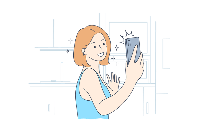 Woman is taking selfie in office  Illustration