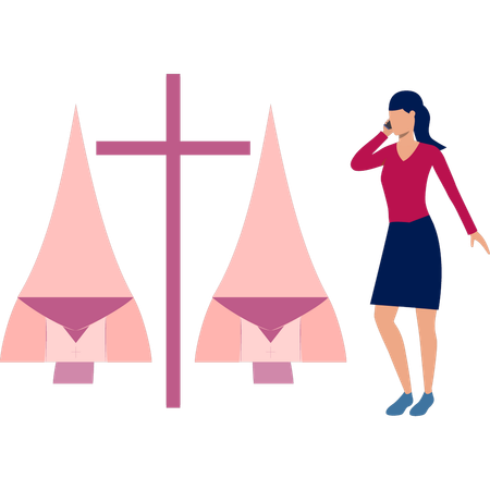 Woman is talking about cross sign on call  Illustration