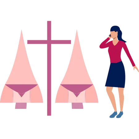 Woman is talking about cross sign on call  Illustration