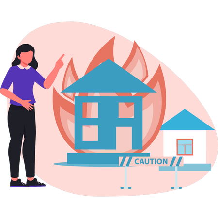 Woman is talking about putting the fire  Illustration