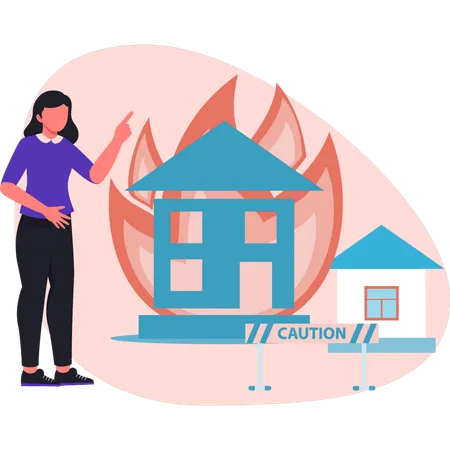 Woman is talking about putting the fire  Illustration