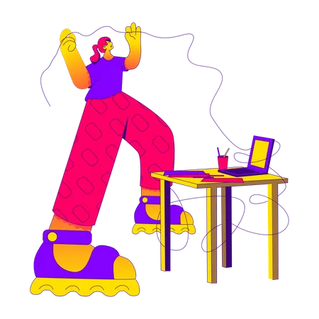 Woman is tangled up in work  Illustration