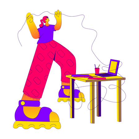 Woman is tangled up in work  Illustration