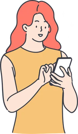 Woman is texting message on phone  Illustration