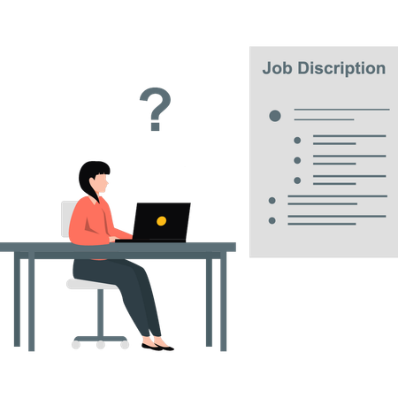 Woman is thinking about job description  Illustration