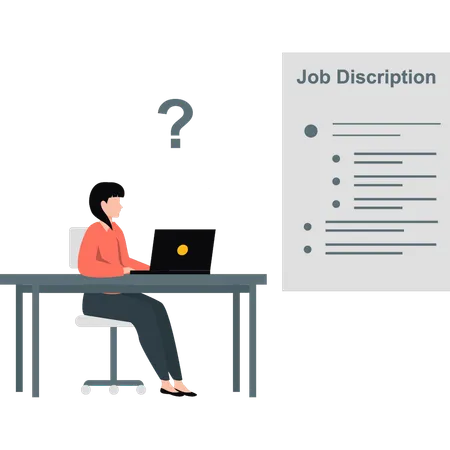 Woman is thinking about job description  Illustration