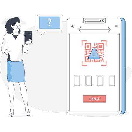 Woman is thinking about QR code error  Illustration