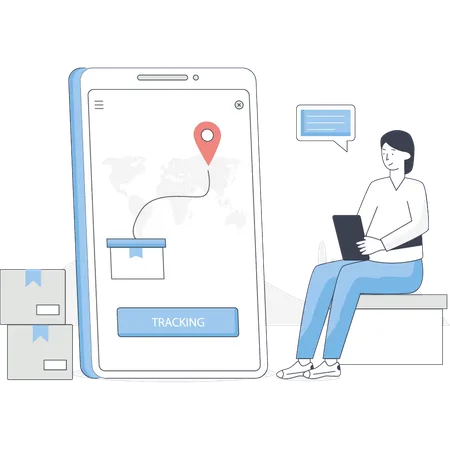 Woman is tracking delivery location  Illustration