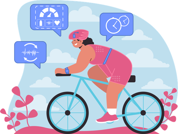 Woman is tracking her cycling  Illustration