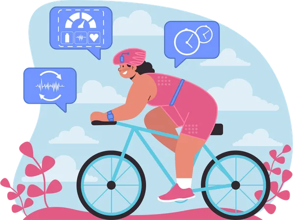 Woman is tracking her cycling  Illustration